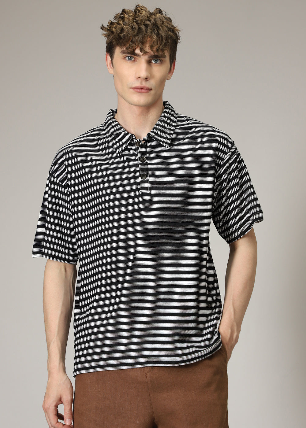 Striped Black Oversized Polo  T-shirt
