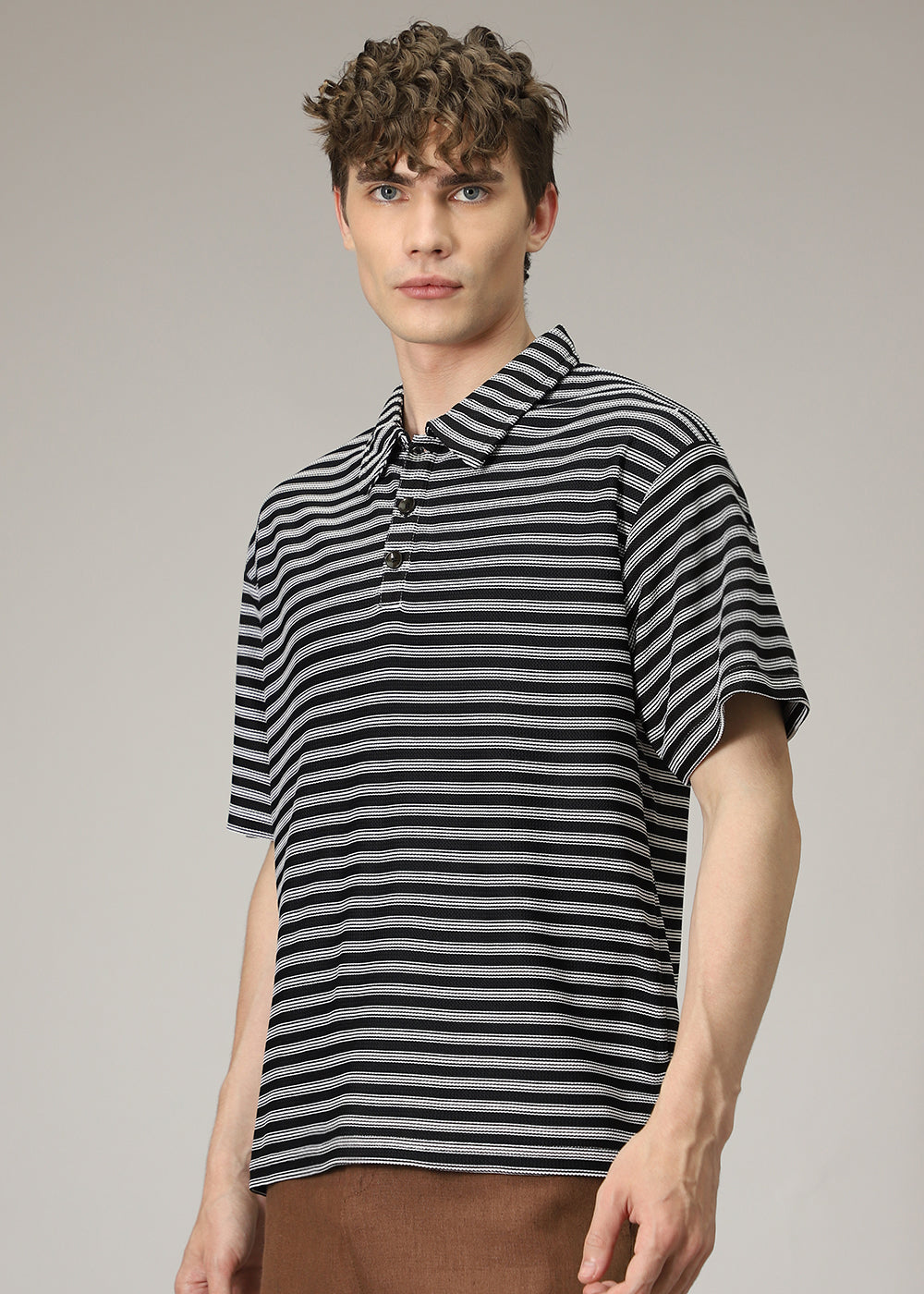 Striped Black Oversized Polo  T-shirt