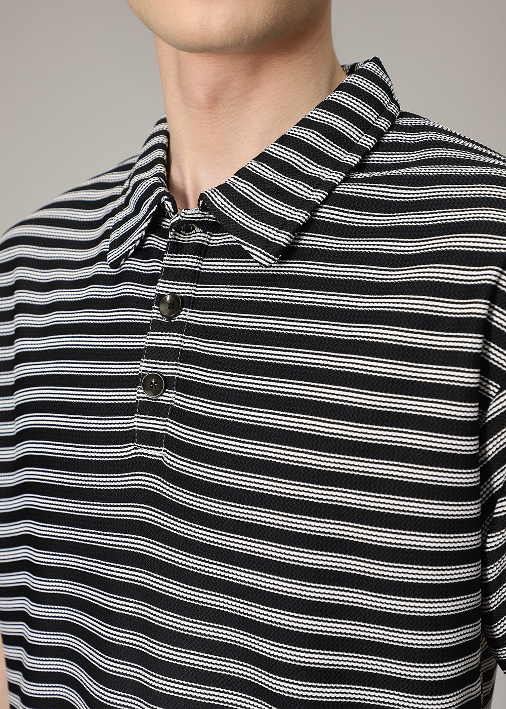 Striped Black Oversized Polo  T-shirt