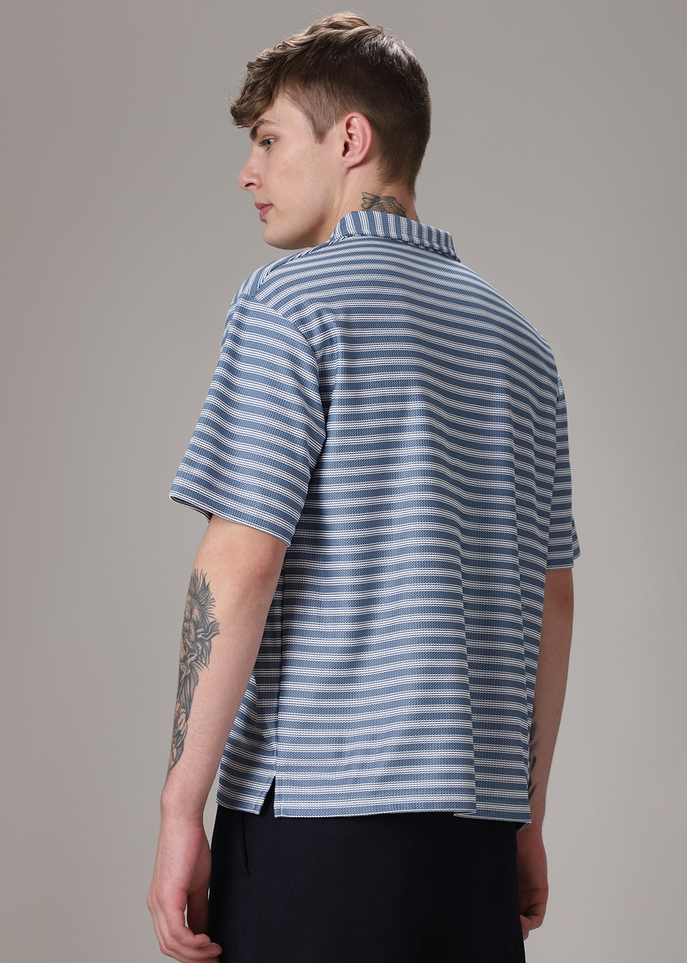 Striped Blue Oversized Polo  T-shirt