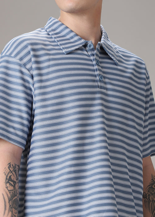 Striped Blue Oversized Polo  T-shirt