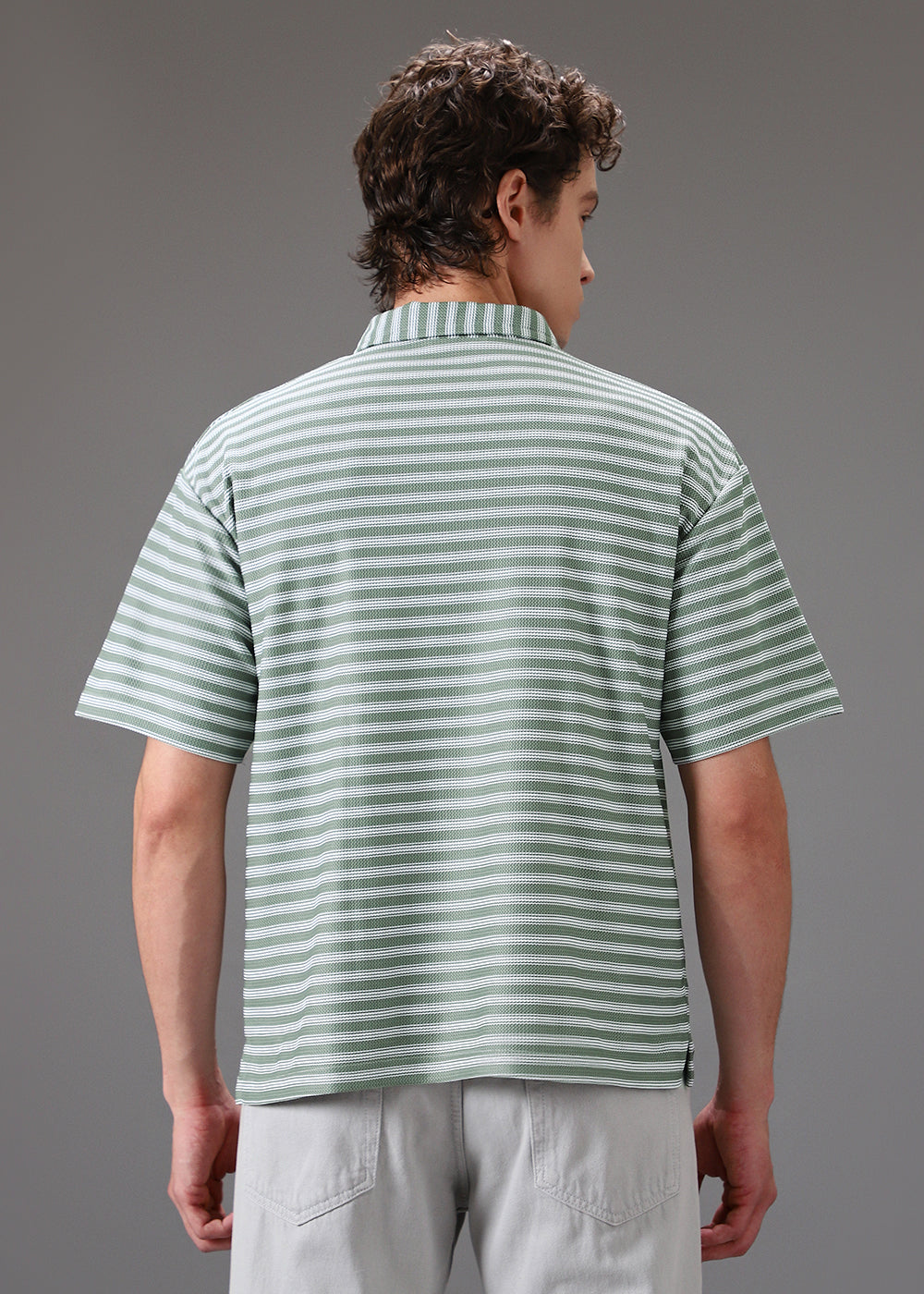 Striped Green Oversized Polo  T-shirt