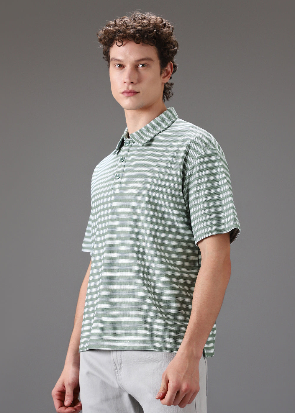 Striped Green Oversized Polo  T-shirt