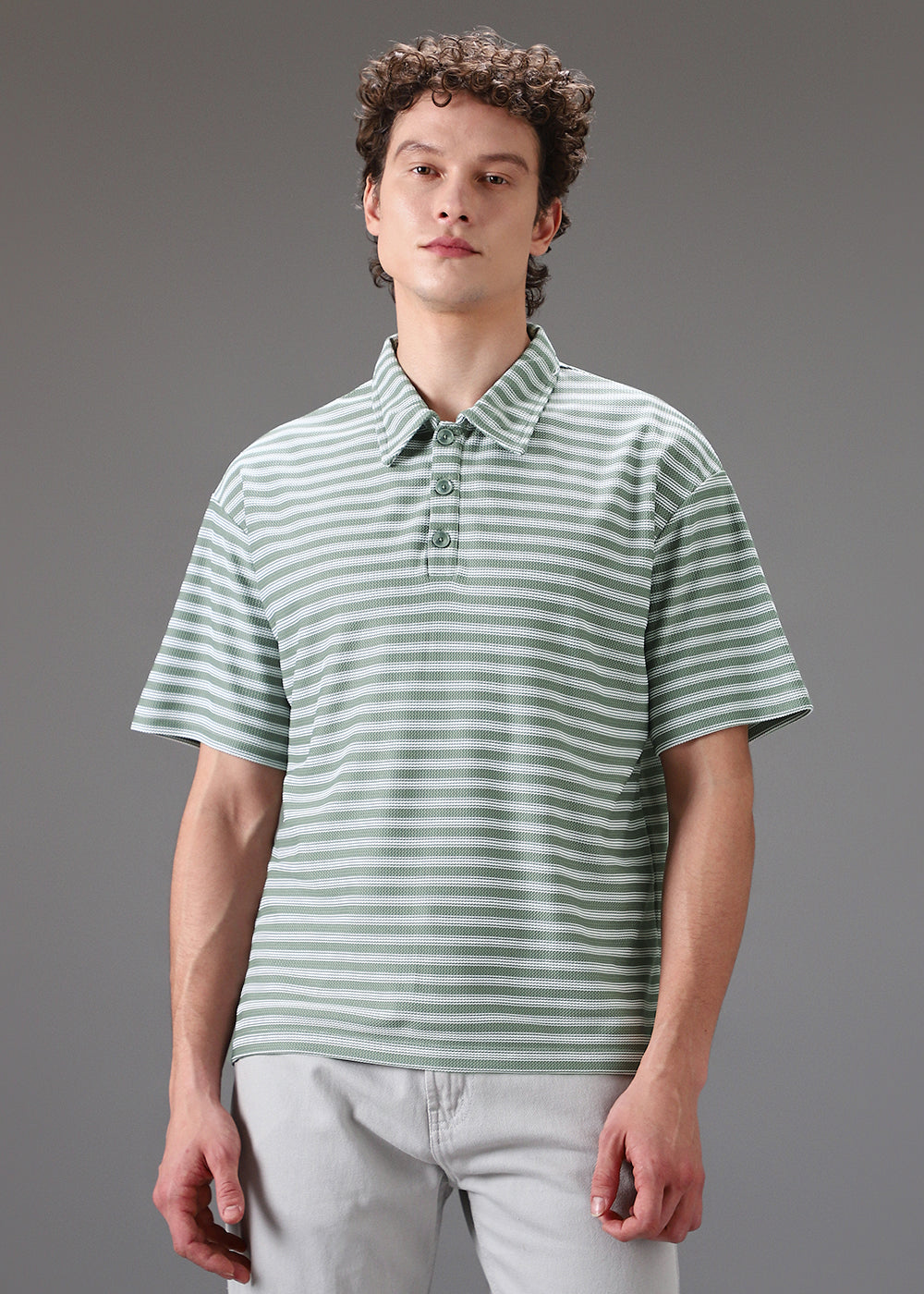 Striped Green Oversized Polo  T-shirt