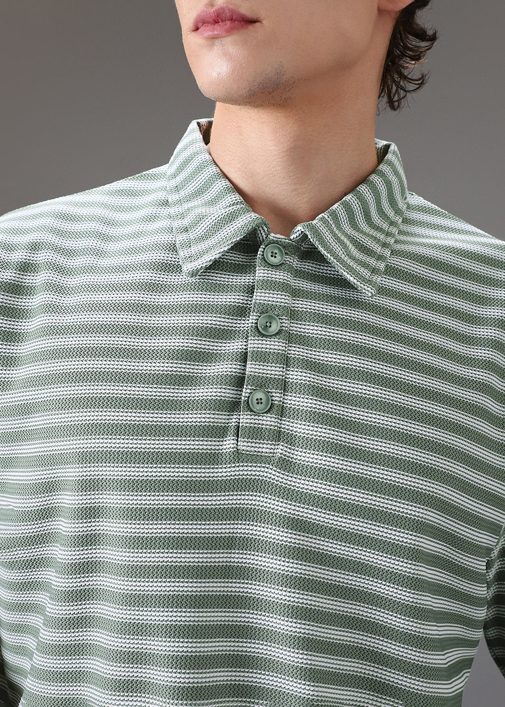 Striped Green Oversized Polo  T-shirt