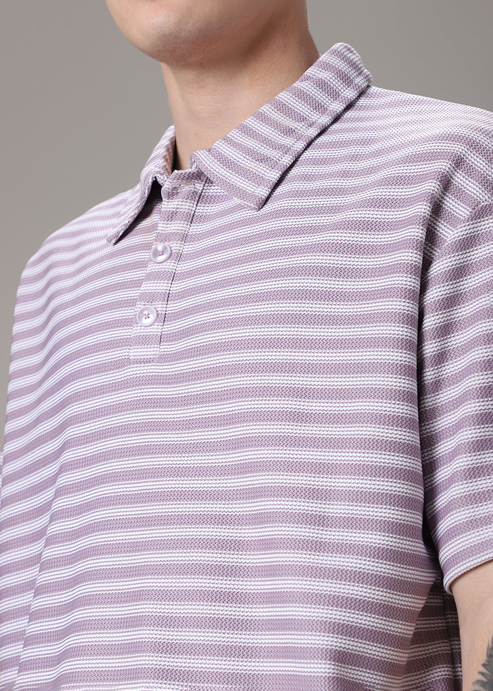 Striped Lavender Oversized Polo  T-shirt