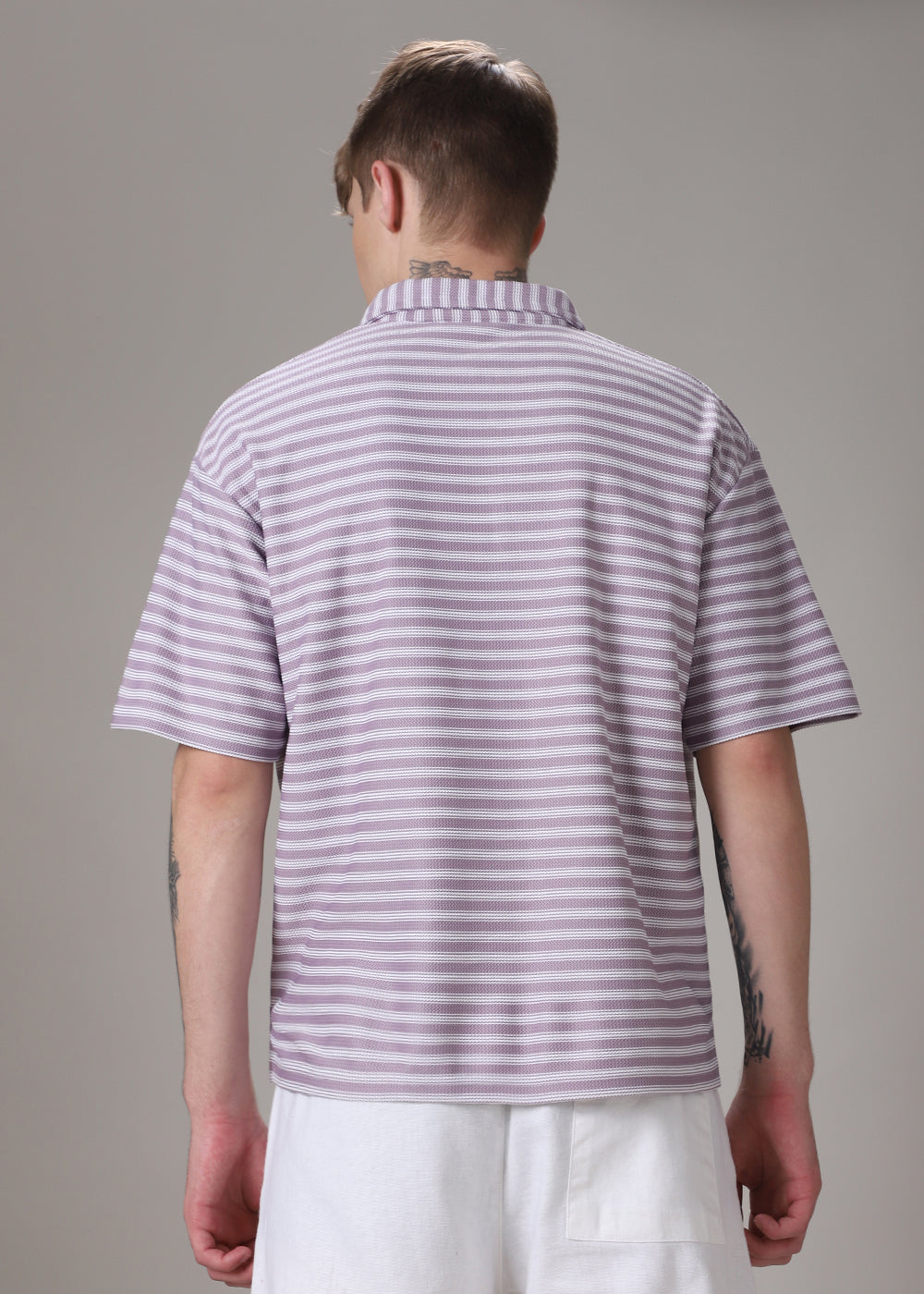 Striped Lavender Oversized Polo  T-shirt