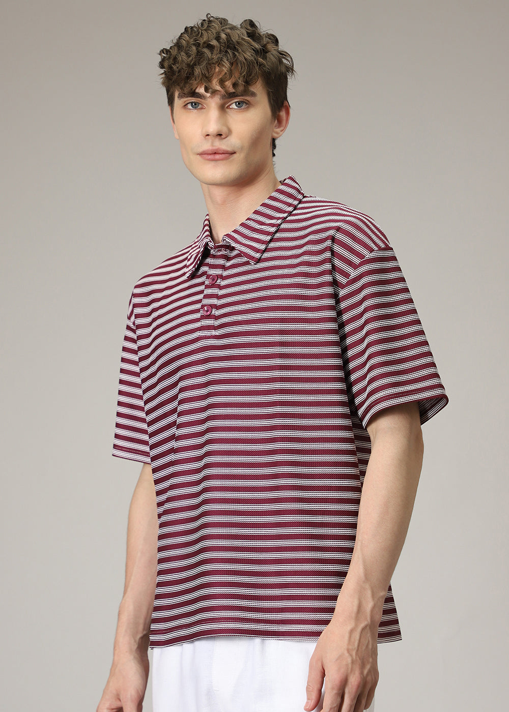 Striped Maroon Oversized Polo  T-shirt