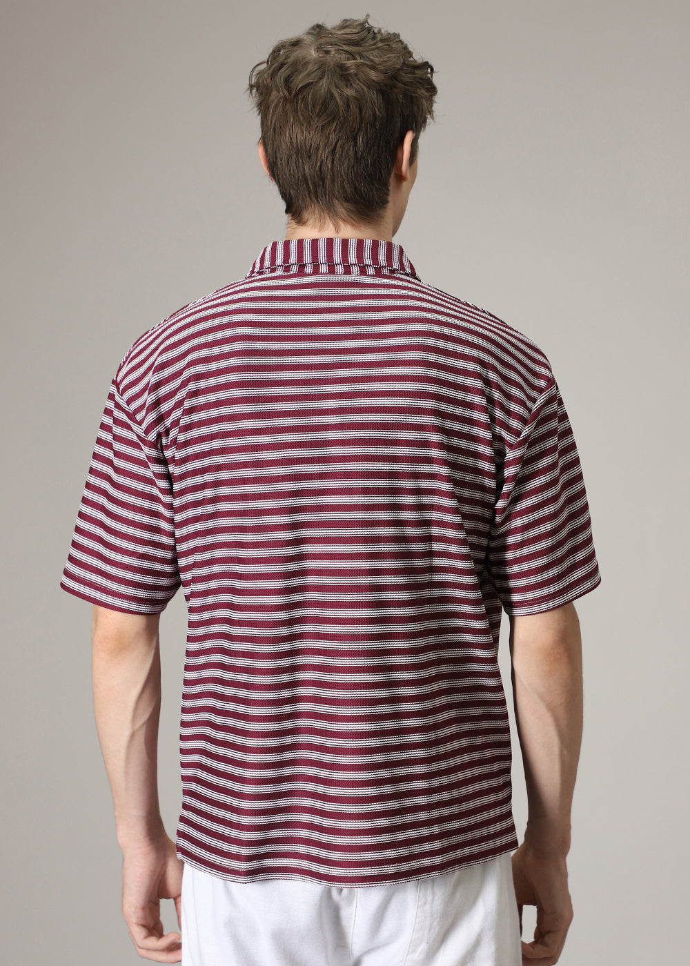 Striped Maroon Oversized Polo  T-shirt