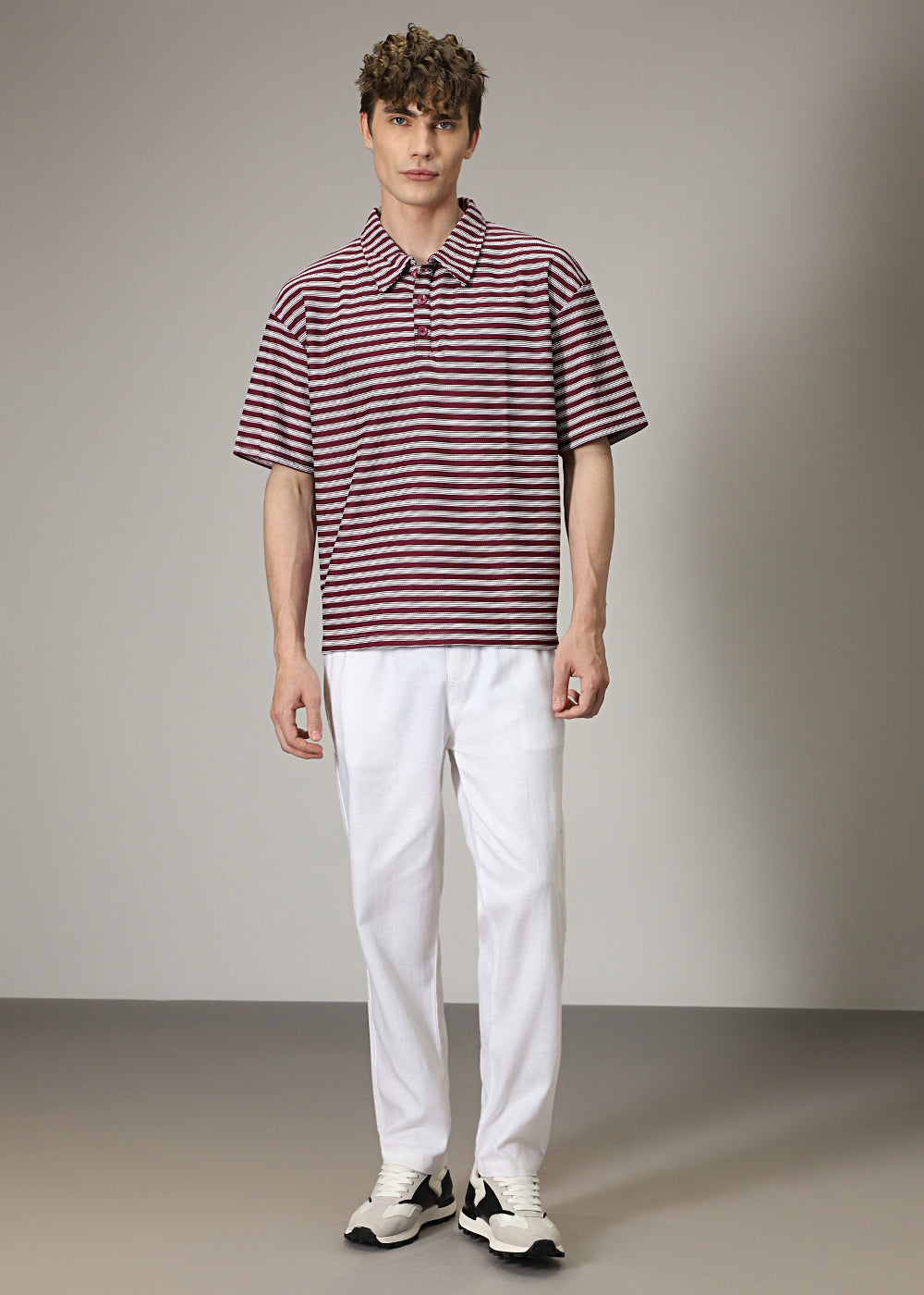 Striped Maroon Oversized Polo  T-shirt