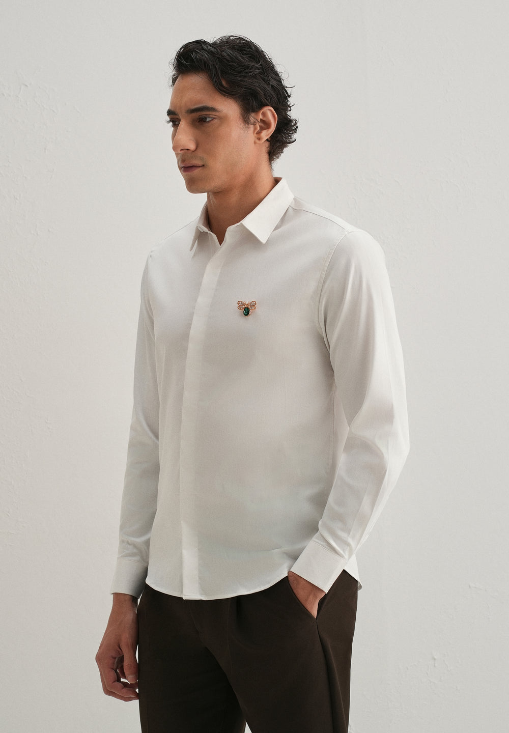 Stud Bee Embellished White Designer Shirt