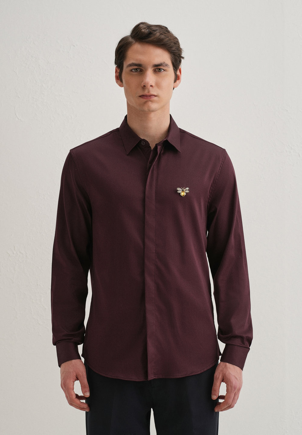 Stud Bee Embellished Wine Designer Shirt