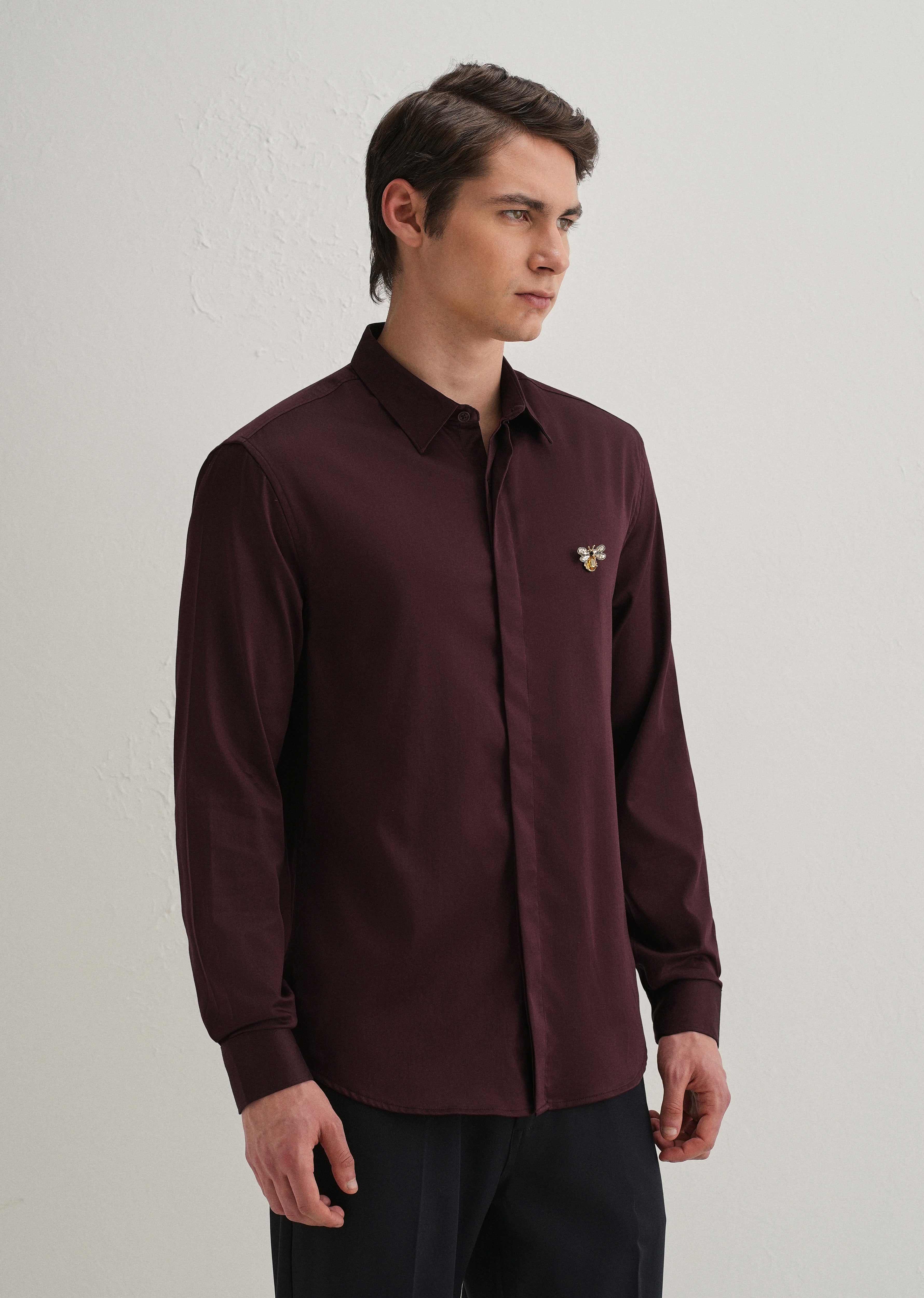 Stud Bee Embellished Wine Designer Shirt