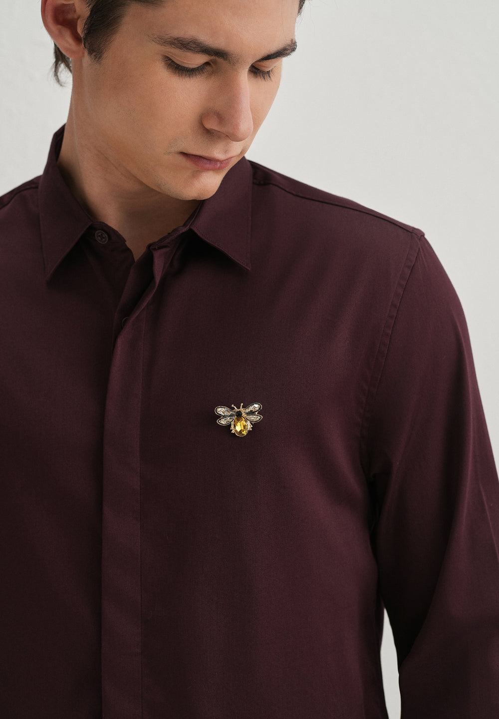 Stud Bee Embellished Wine Designer Shirt