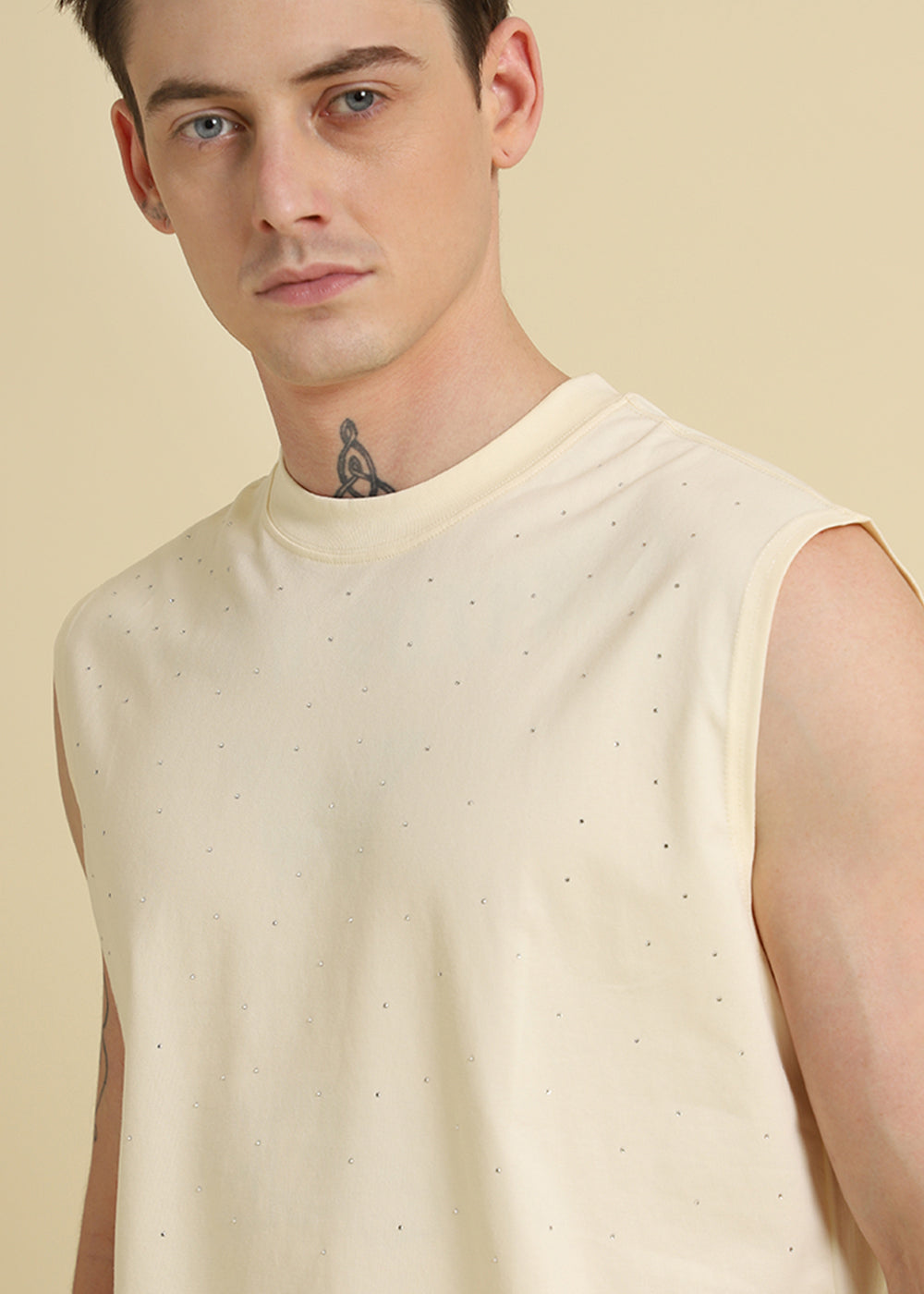 Stud Embellished Cream Tank