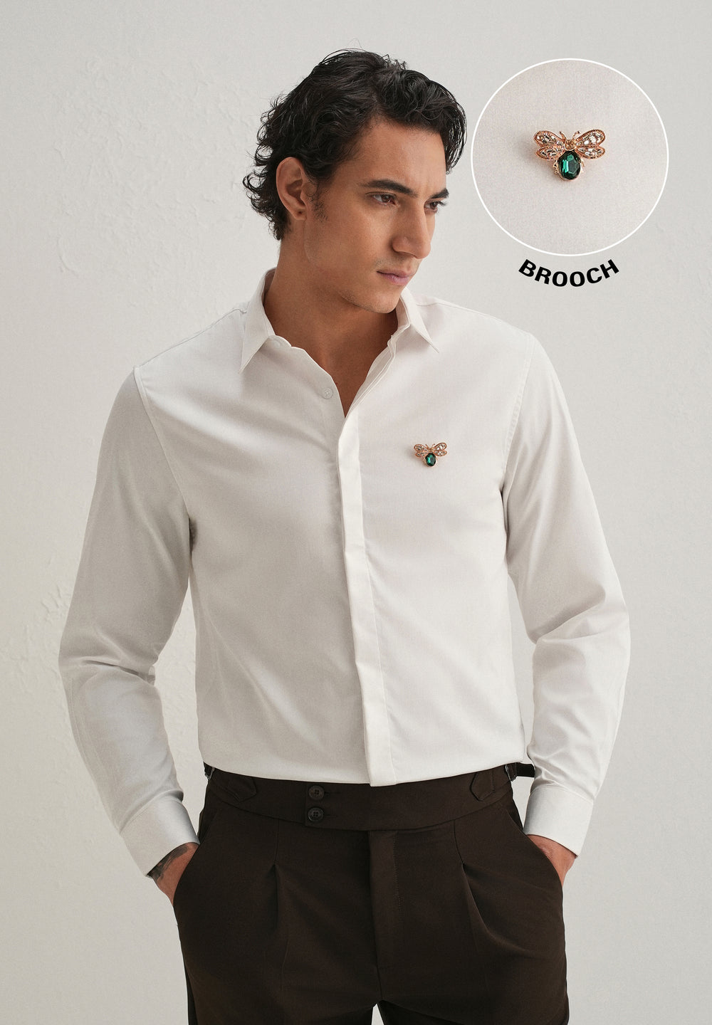 Stud Bee Embellished White Designer Shirt