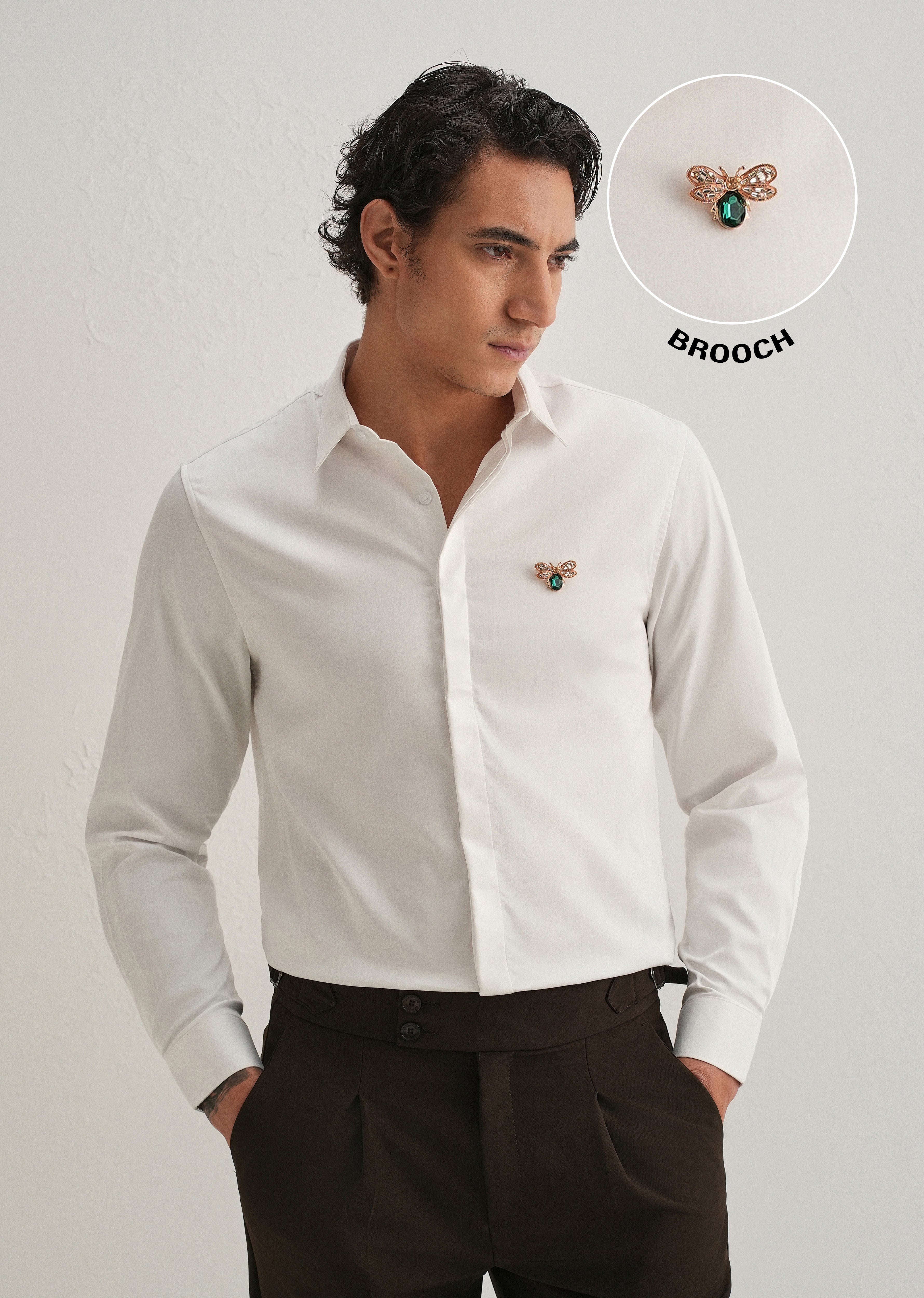 Stud Bee Embellished White Designer Shirt