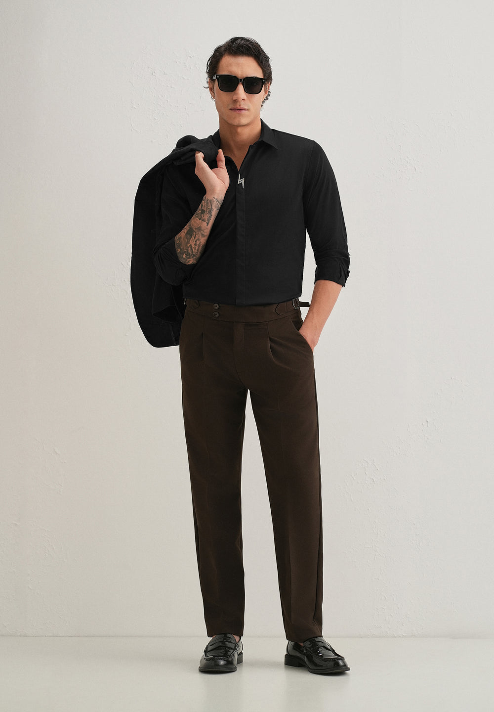 Studded Flash Brooch Black Designer Shirt