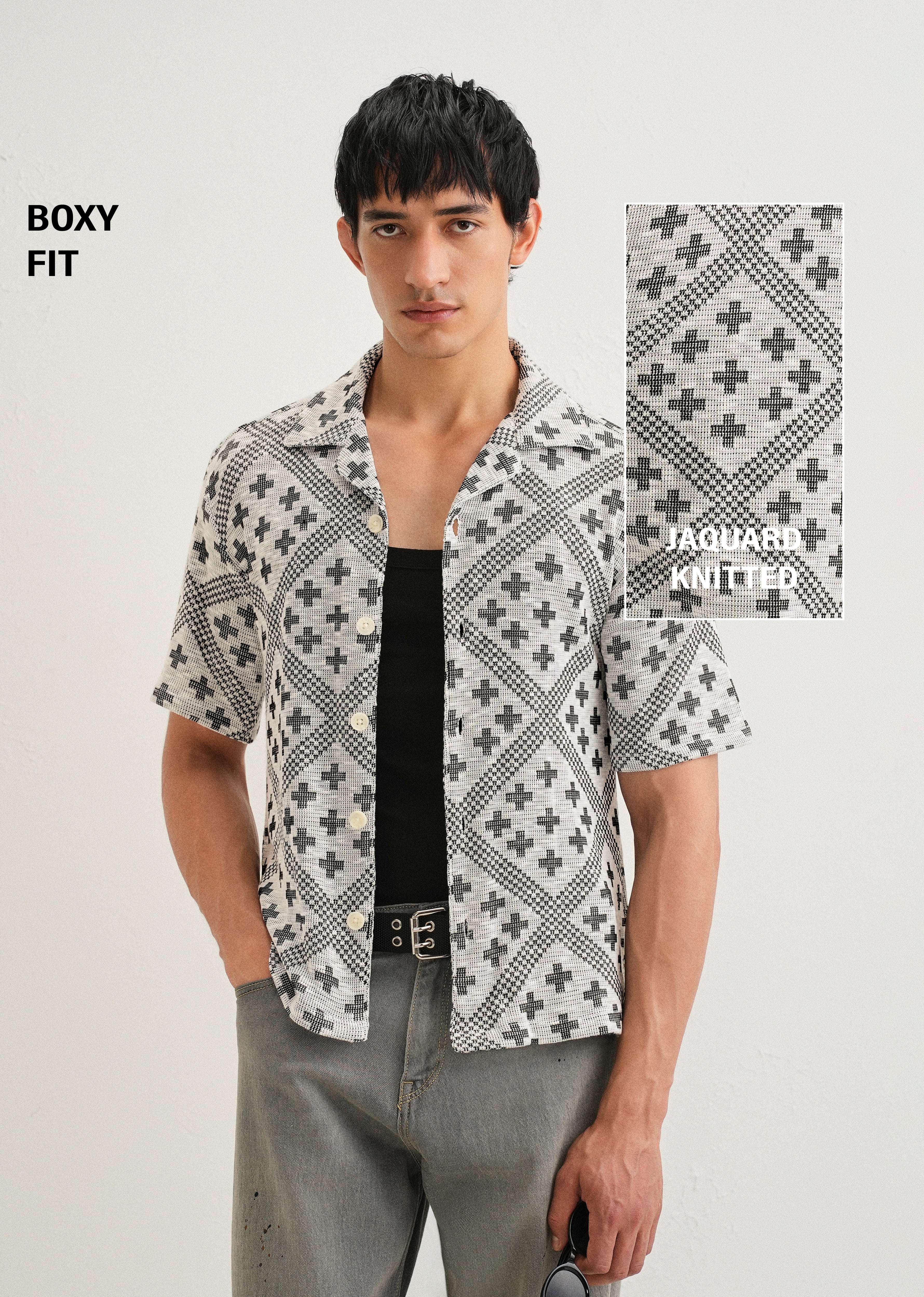 Black Jacquard Knitted Shirt