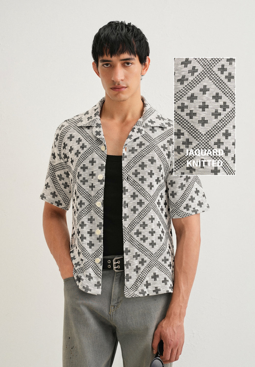 Black Jacquard Knitted Shirt