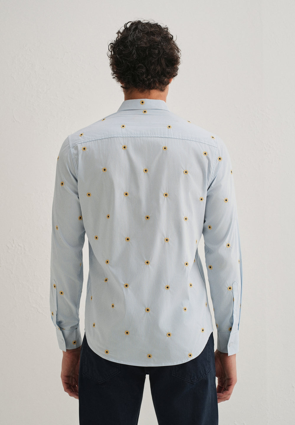 Sunflower Embroidery Light Blue Stripe Shirt