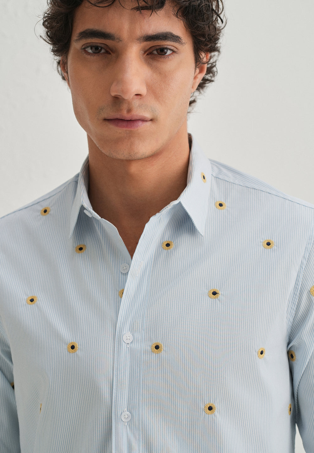 Sunflower Embroidery Light Blue Stripe Shirt