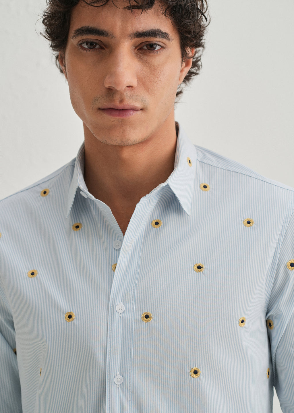 Sunflower Embroidery Light Blue Stripe Shirt