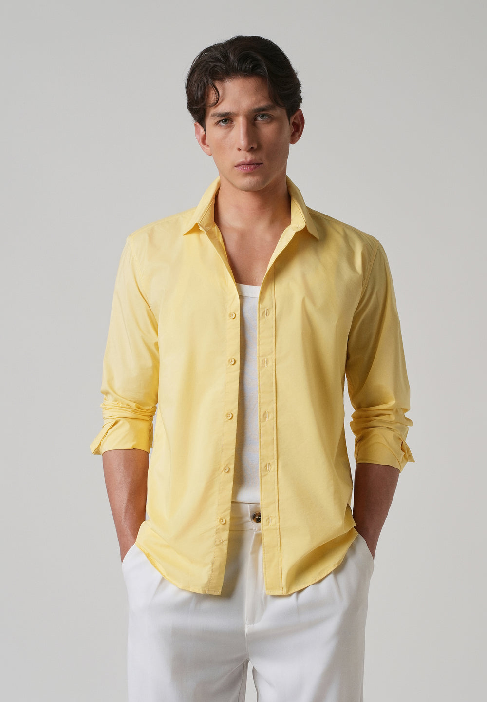 Sunlit Yellow Plain Blended Cotton Shirt