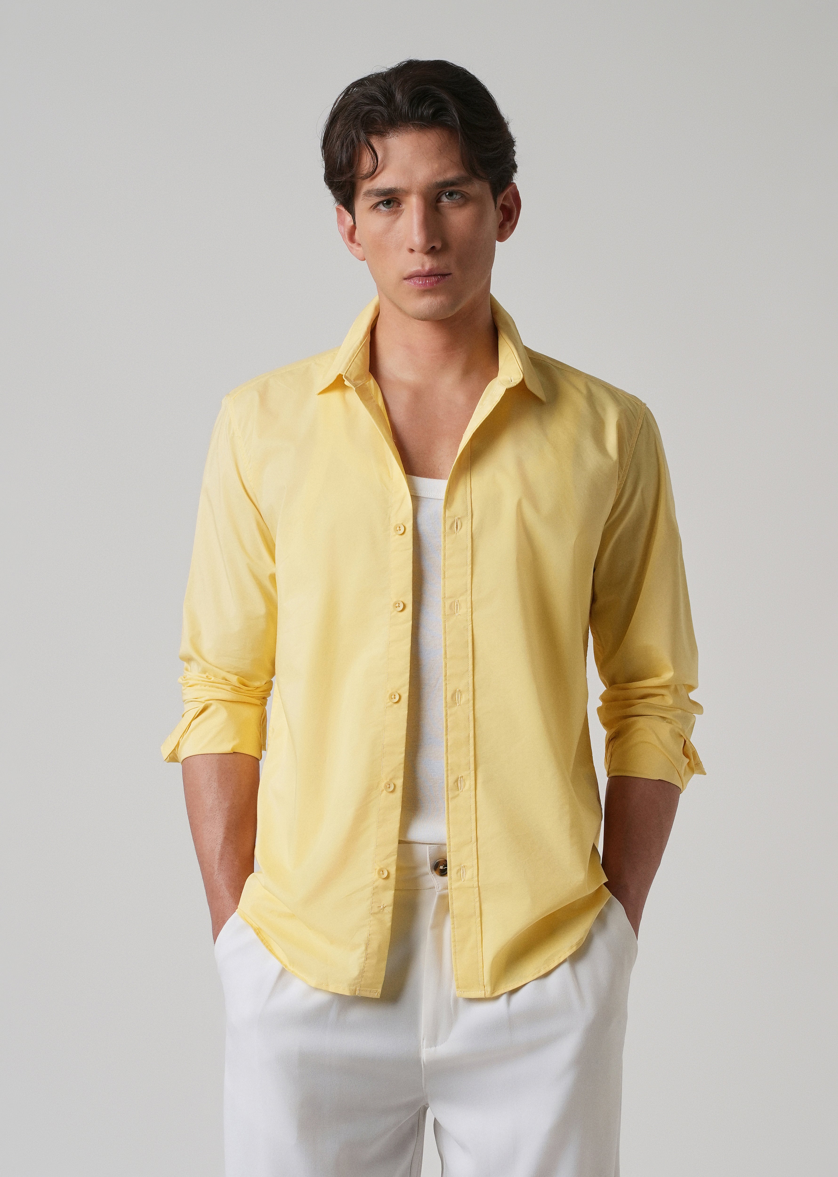 Sunlit Yellow Plain Blended Cotton Shirt