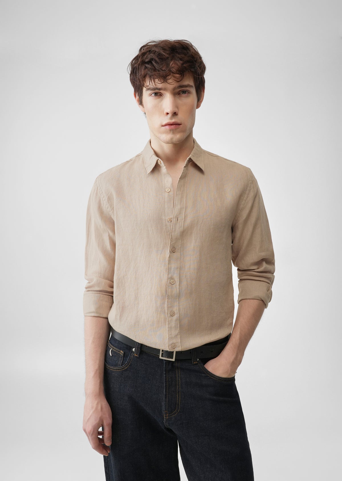 Tan 100% Pure Linen Shirt