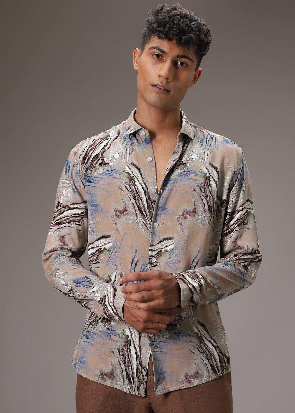 Tan Abstract Feather Shirt