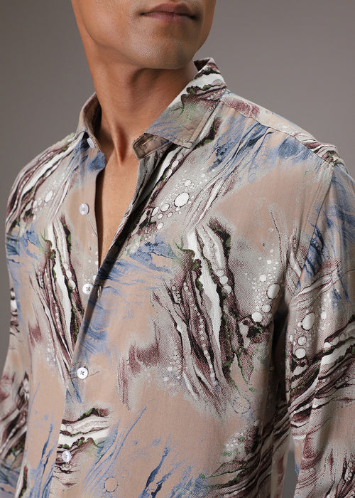 Tan Abstract Feather Shirt