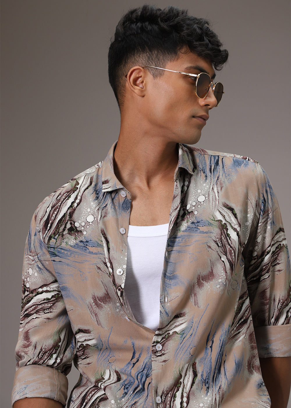 Tan Abstract Feather Shirt