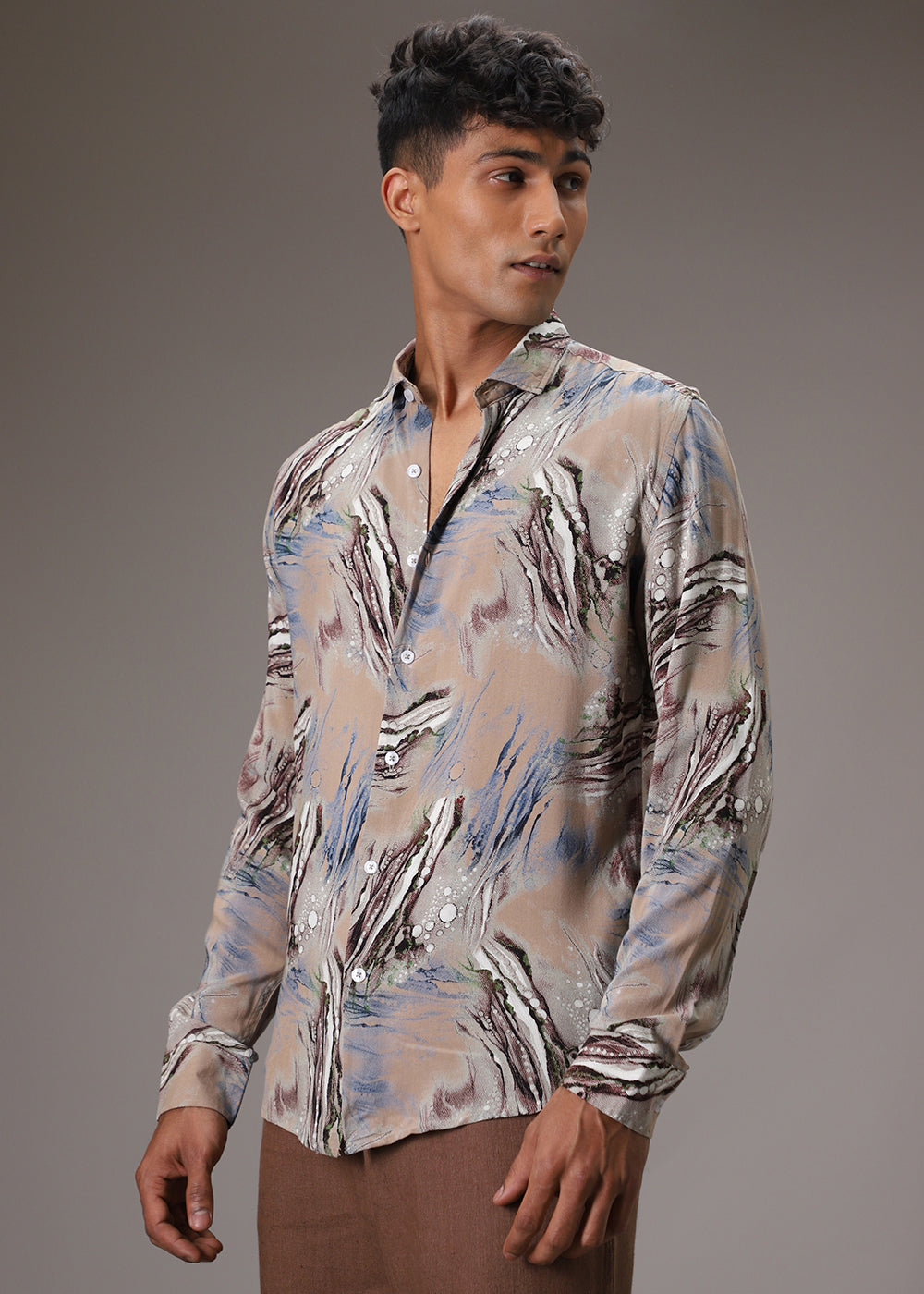 Tan Abstract Feather Shirt
