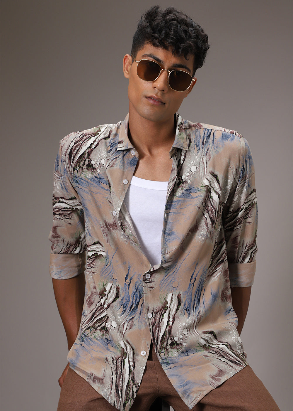 Tan Abstract Feather Shirt
