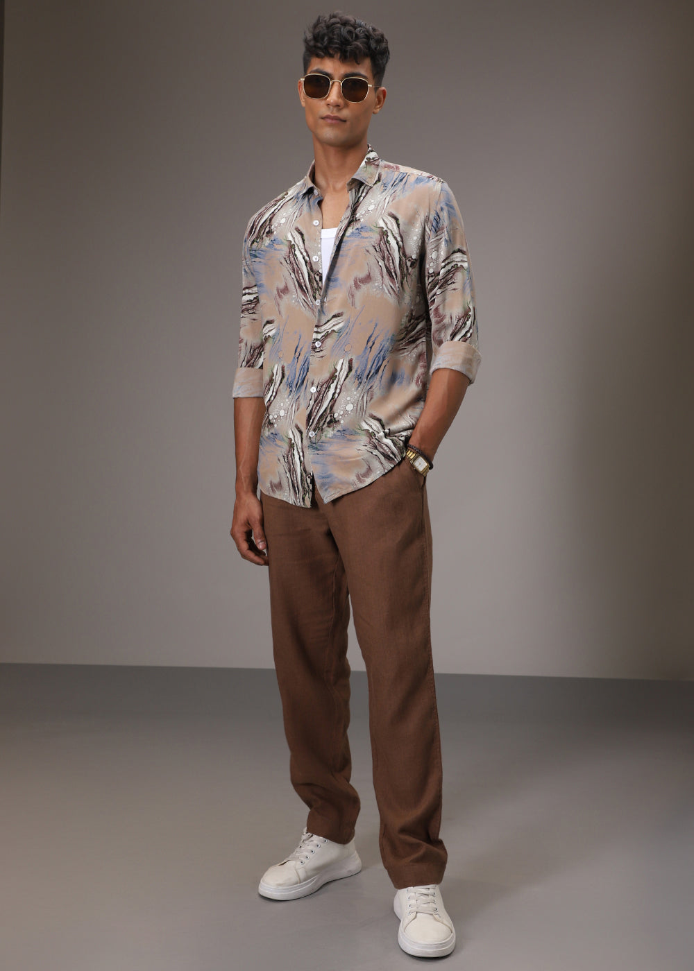 Tan Abstract Feather Shirt