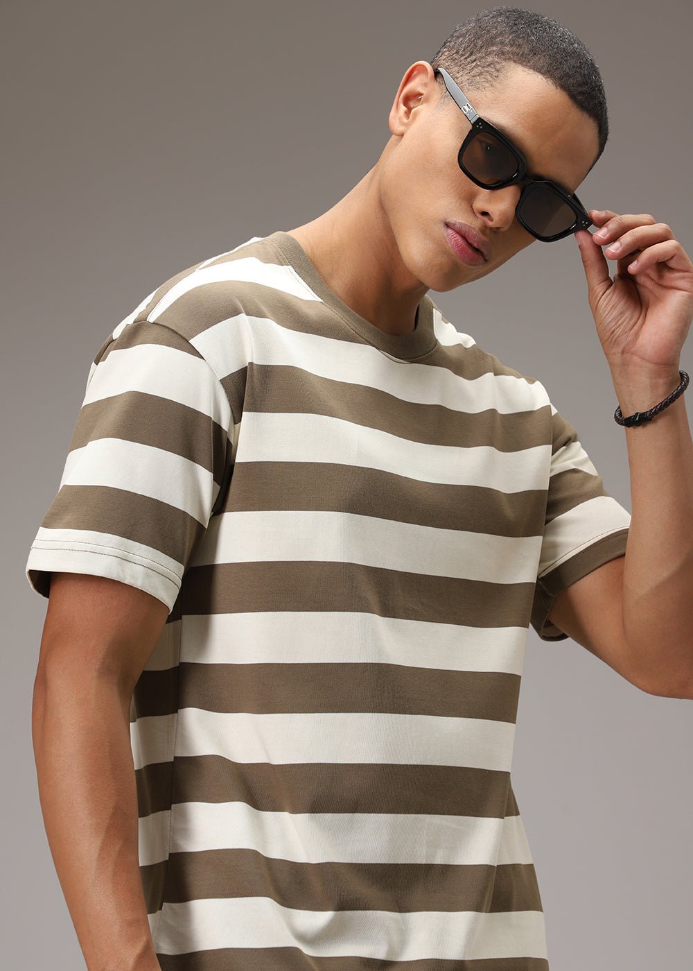 Tan And White Striped T-shirt