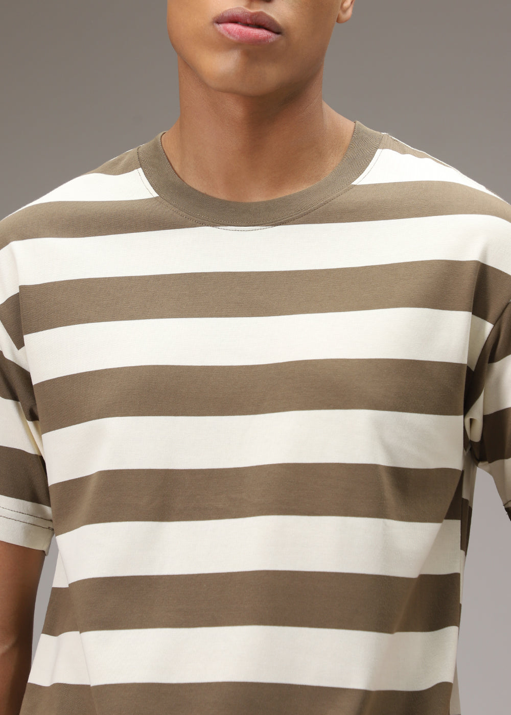 Tan And White Striped T-shirt