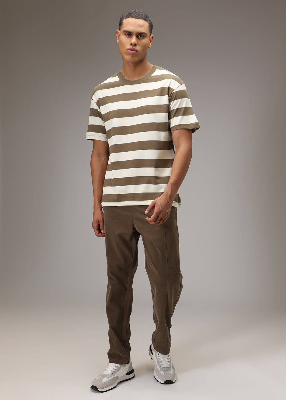 Tan And White Striped T-shirt