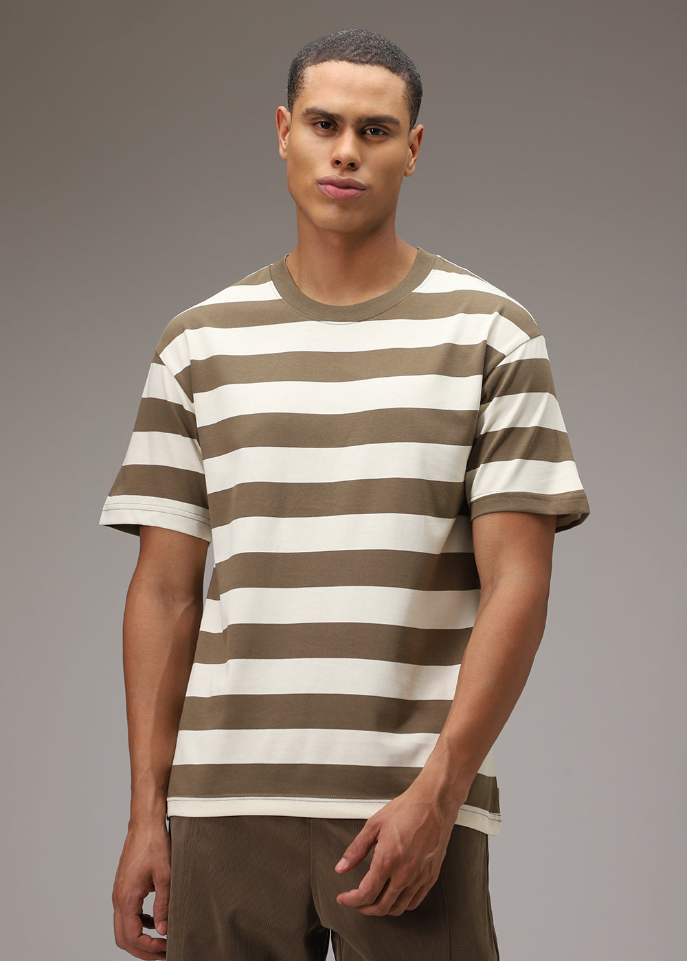 Tan And White Striped T-shirt