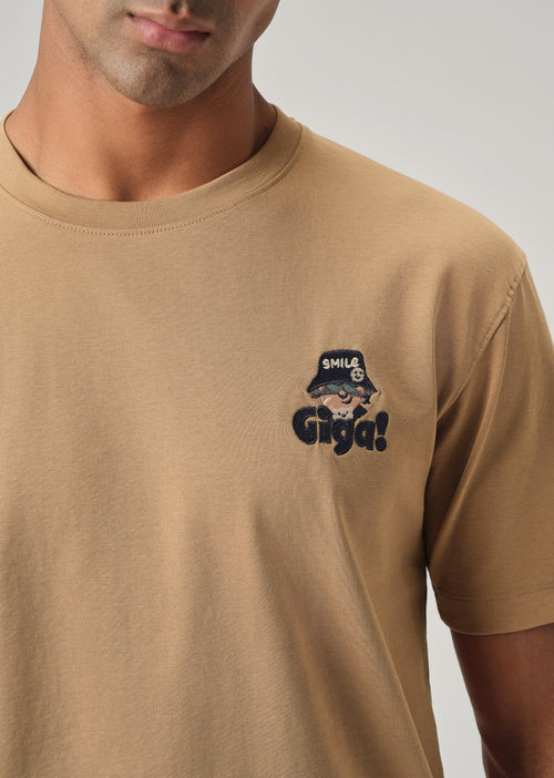 Tan Back Print Slim Fit T-Shirt