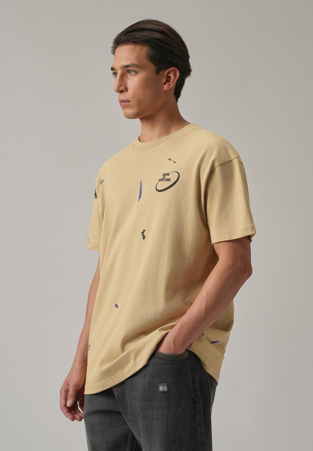 Tan Back Printed Oversized T-Shirt