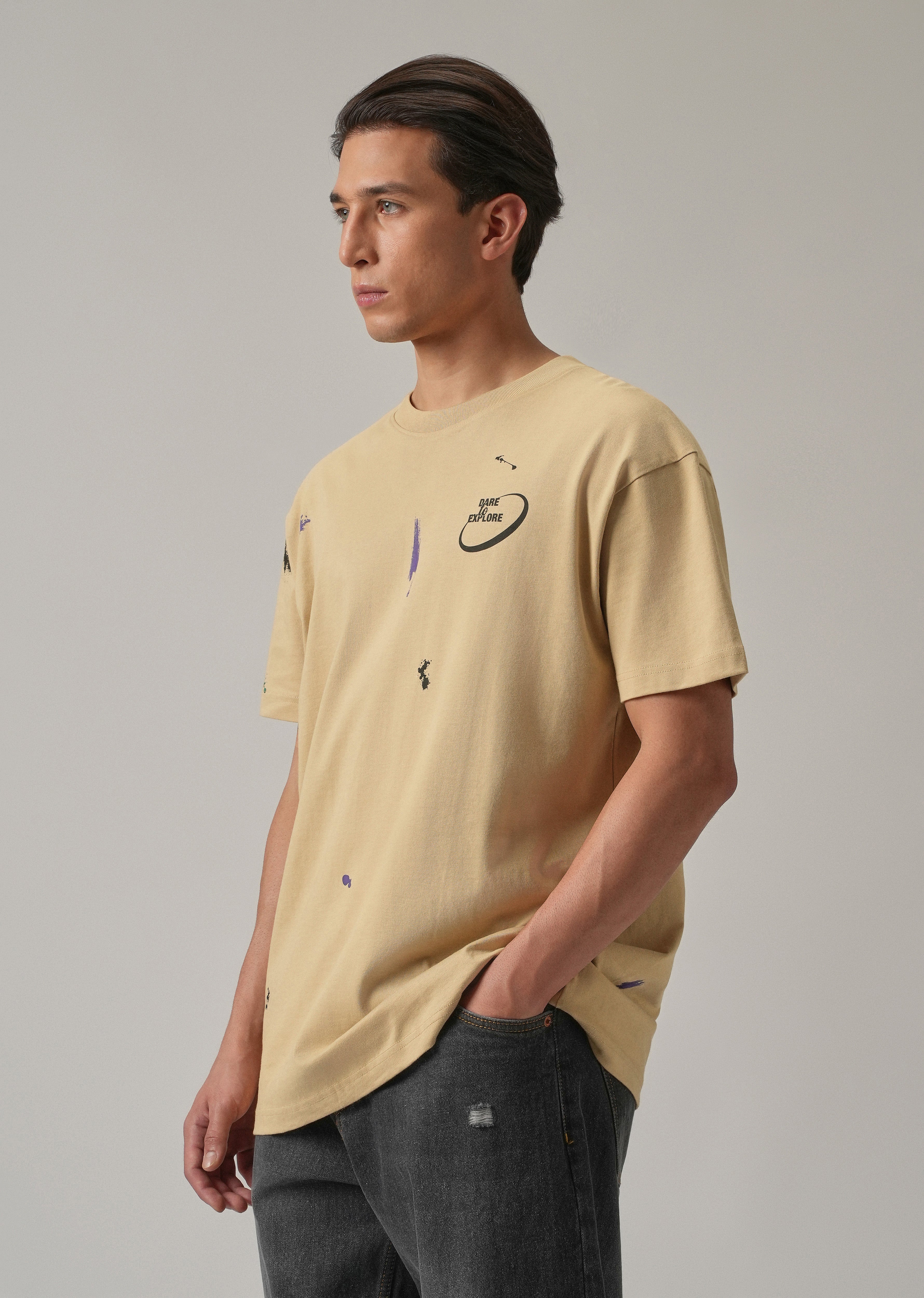 Tan Back Printed Oversized T-Shirt