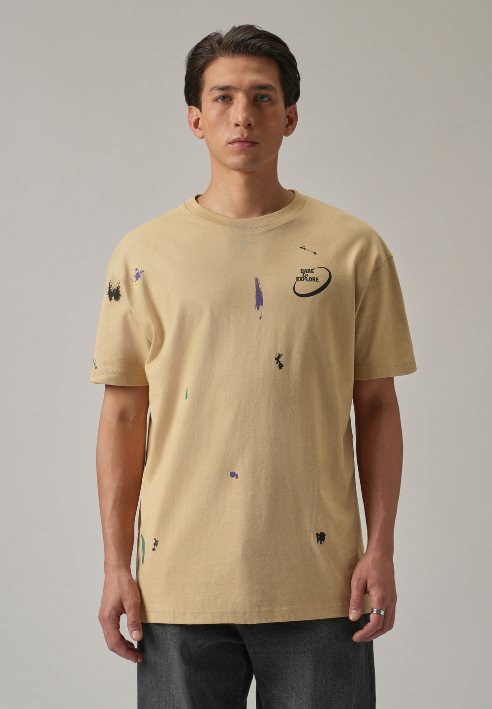 Tan Back Printed Oversized T-Shirt