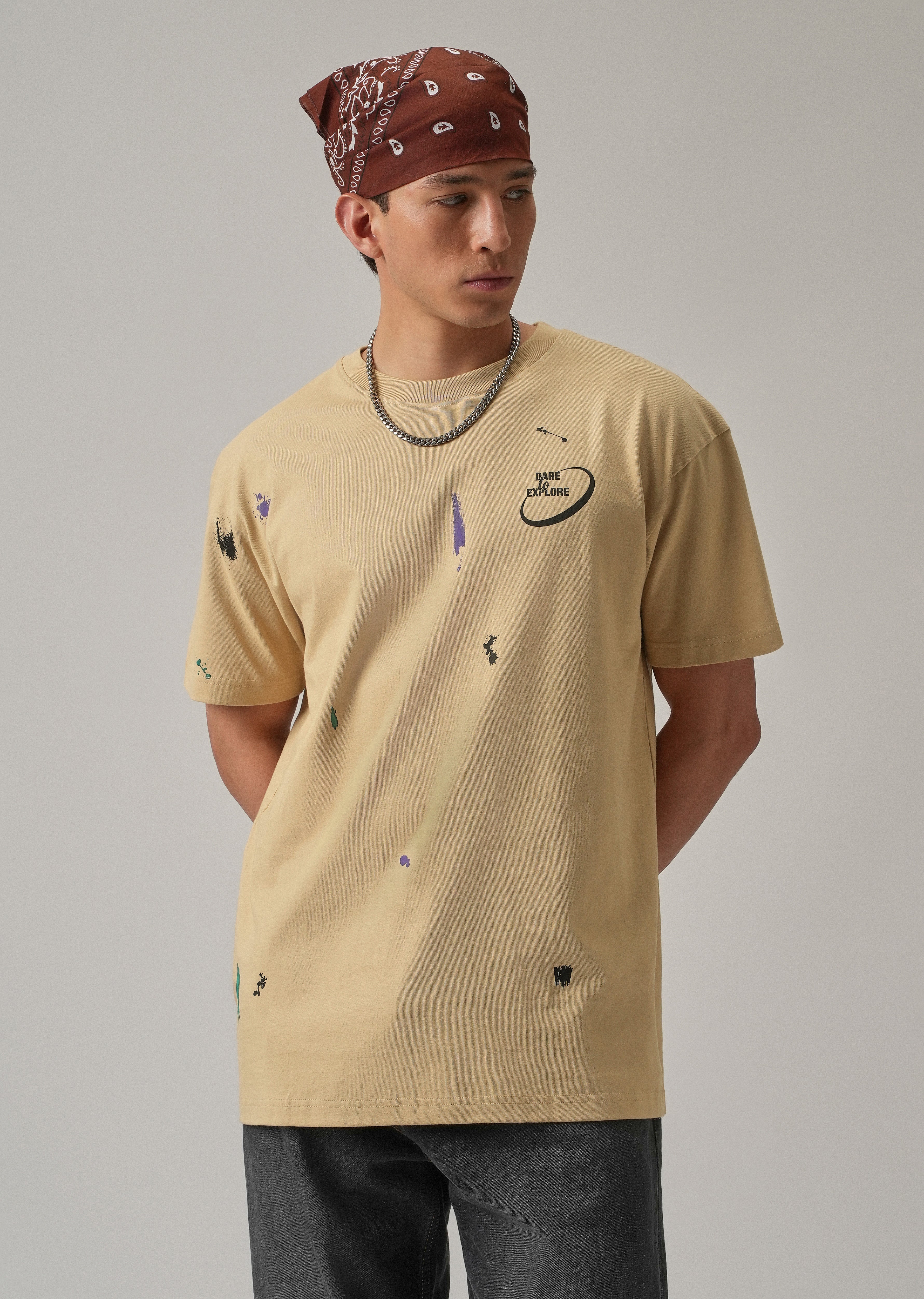Tan Back Printed Oversized T-Shirt