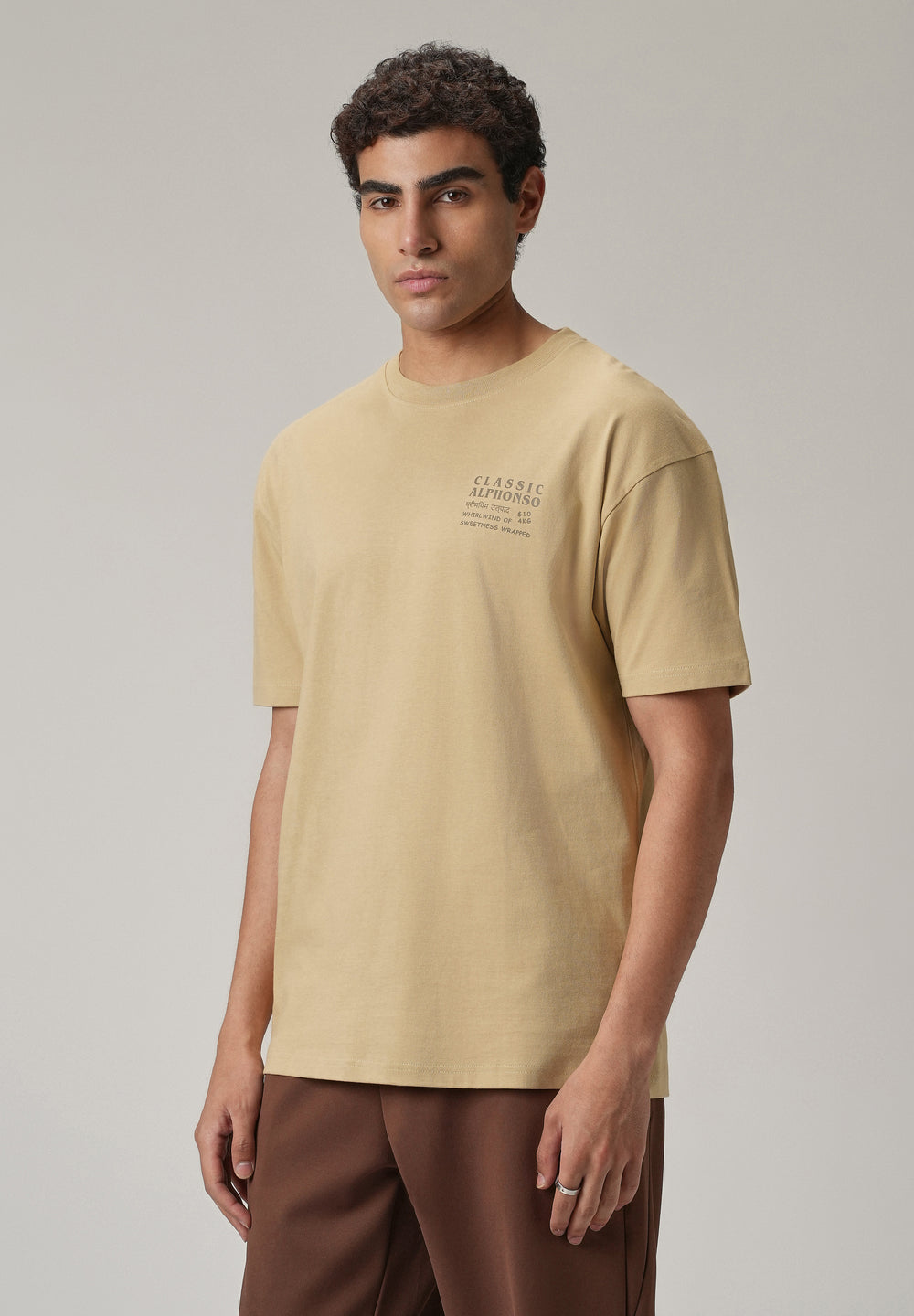 Tan Beige Back Printed Oversized T-Shirt