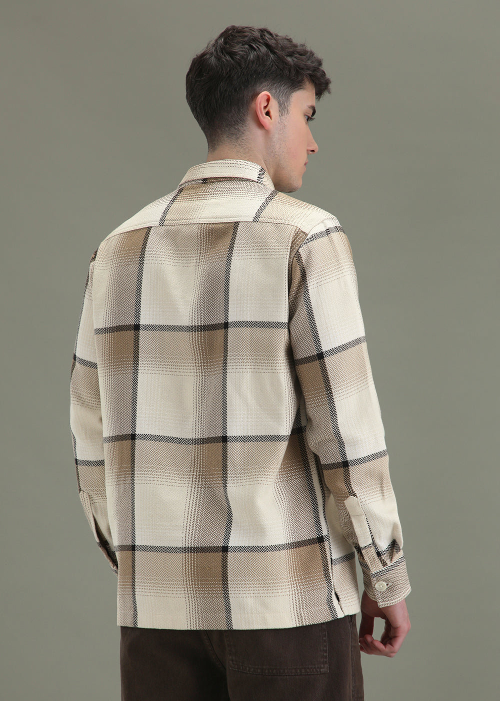 Tan Beige Checked Overshirt