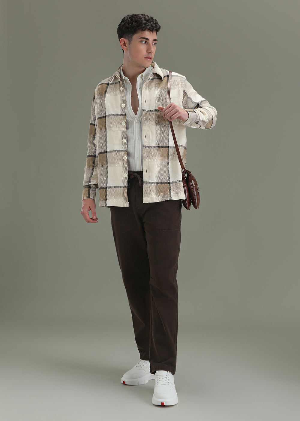 Tan Beige Checked Overshirt