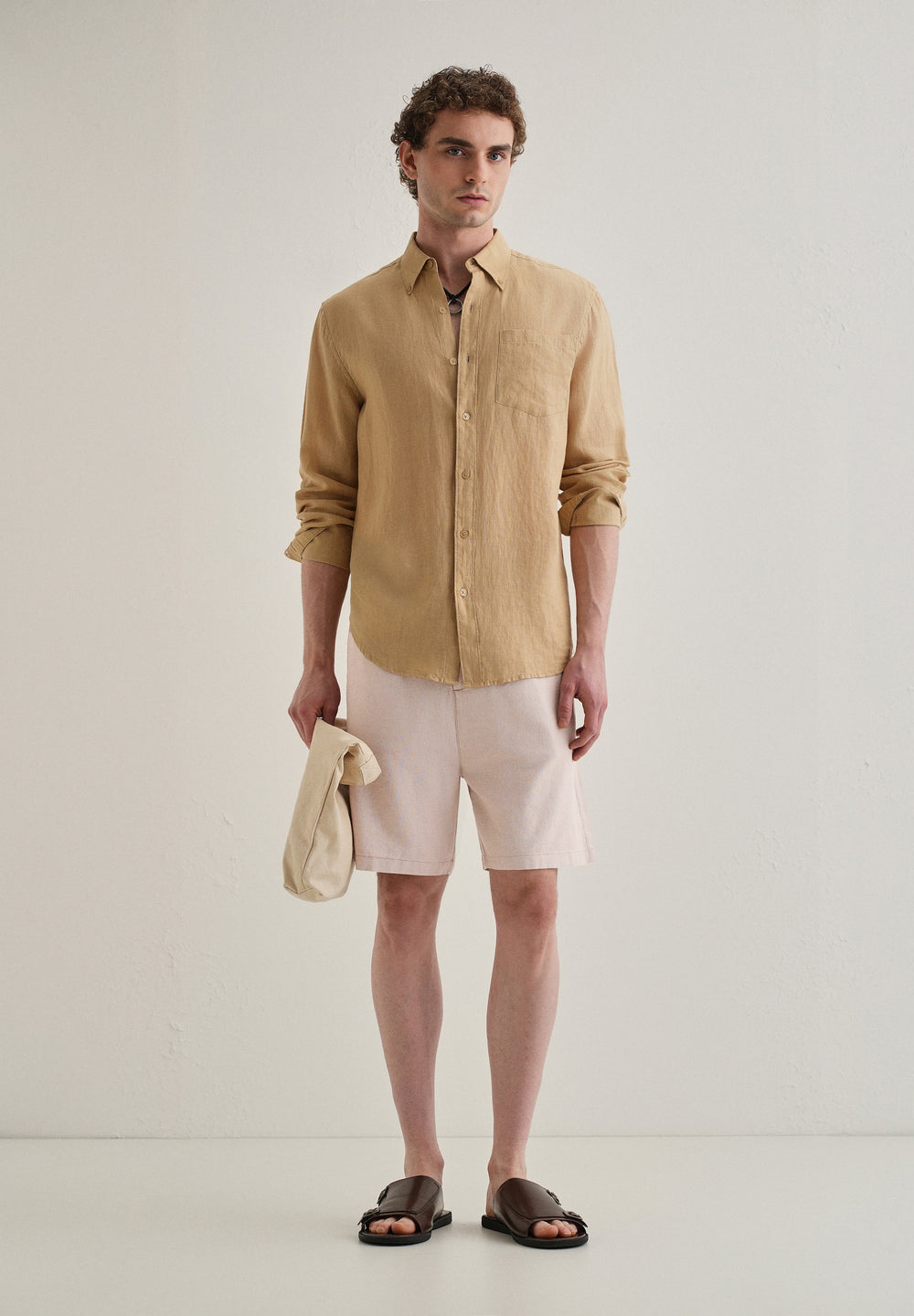 Tan Beige Linen Shorts