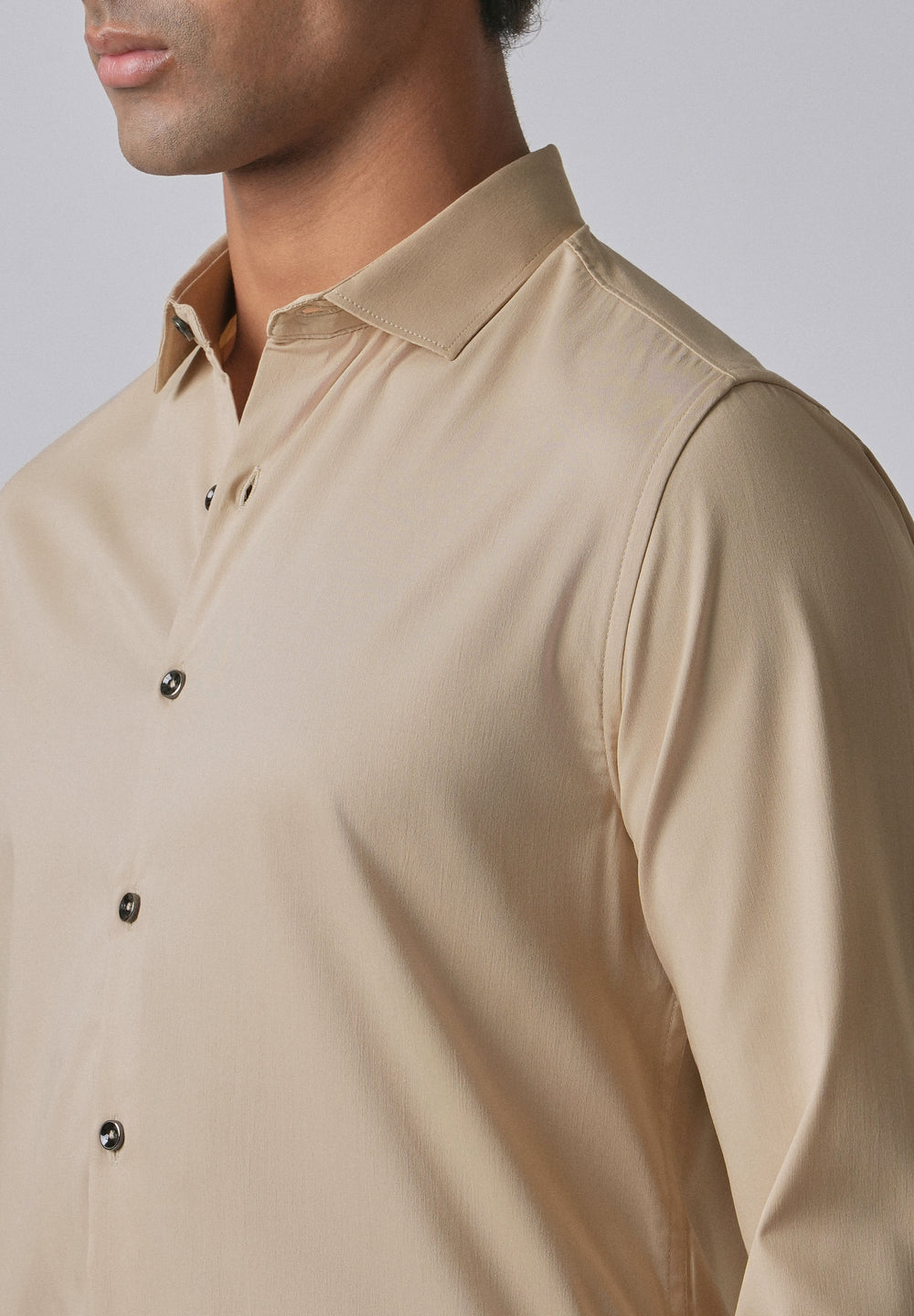 Tan Beige Cotton Stretch Plain Shirt